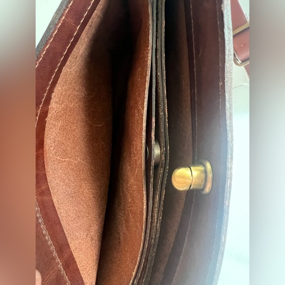 Made in Italy Leather Crossbody Bag Brown Turn-Lock Triple-Gusset Vintage - Picture 10 of 15